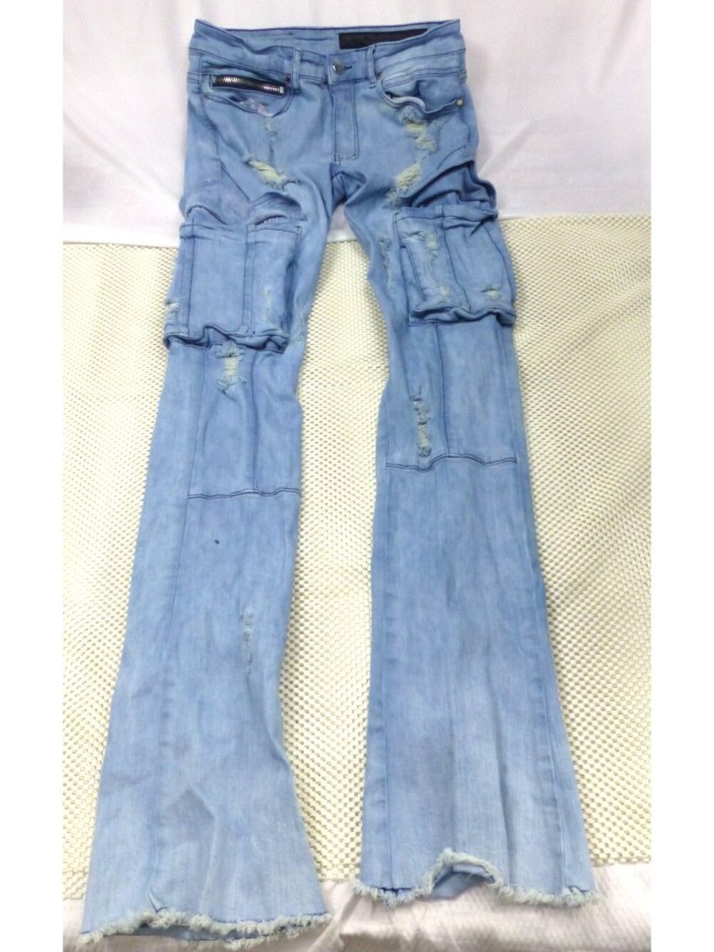 Rockstar Original Trashed Light Blue Distressed Flare Jeans RSM205 30x36 Cargo P